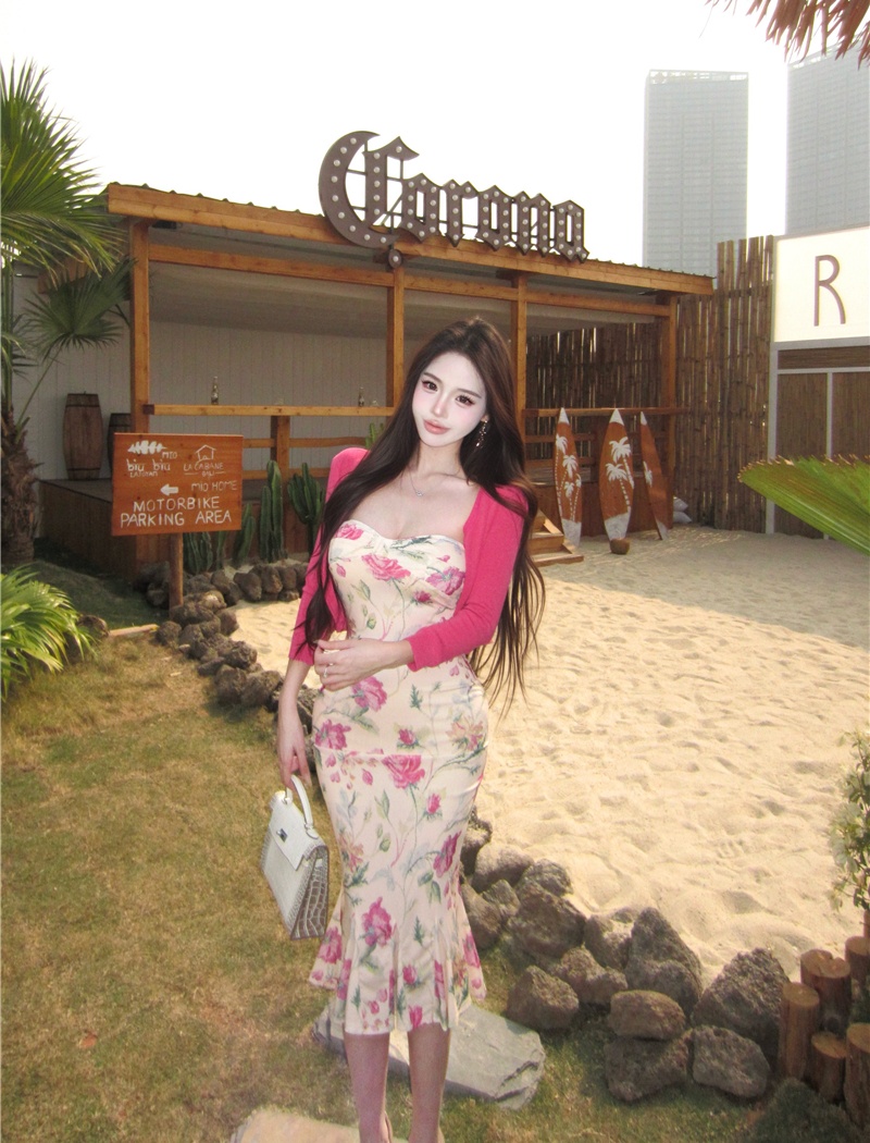 Mermaid dress France style cardigan 2pcs set for women