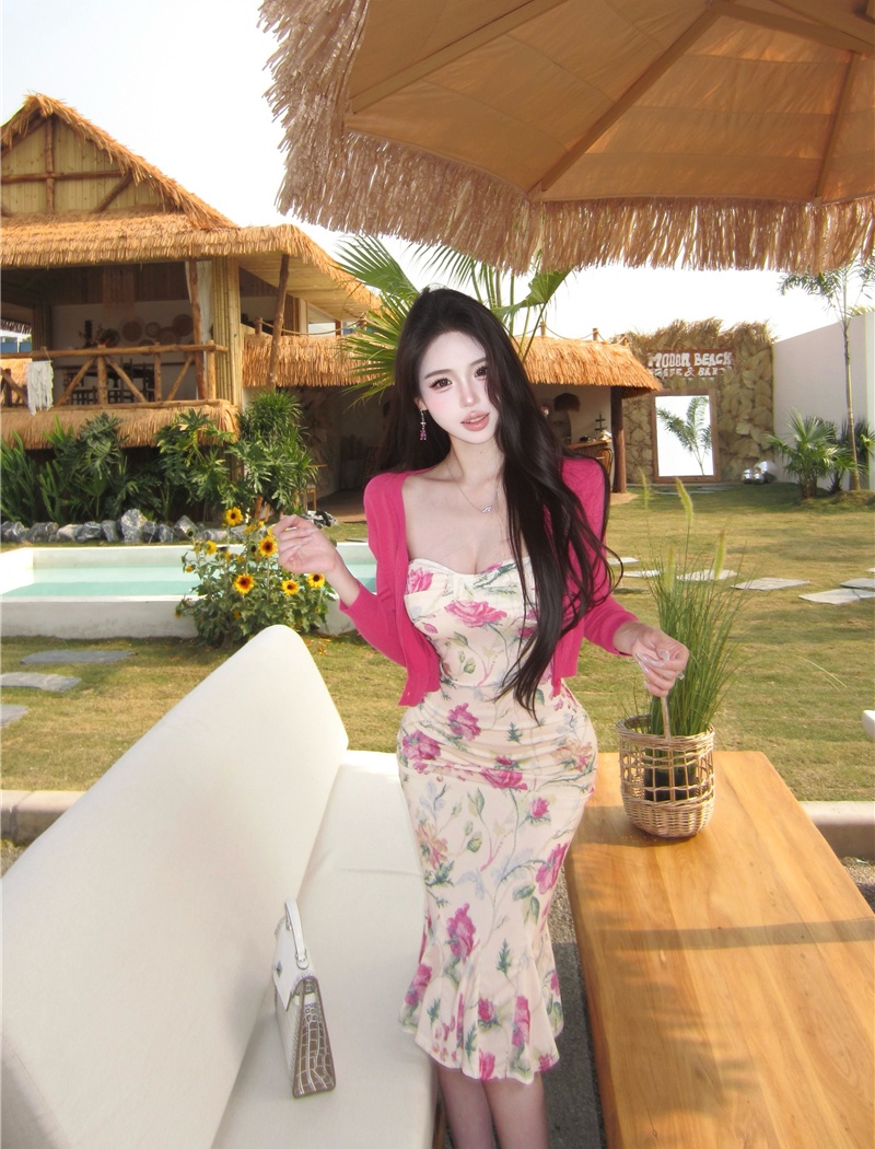 Mermaid dress France style cardigan 2pcs set for women