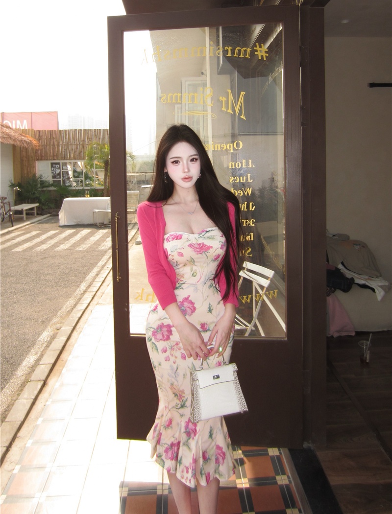 Mermaid dress France style cardigan 2pcs set for women