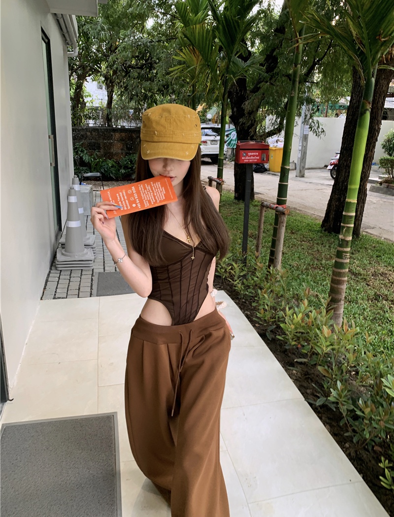 Gauze tops sling wide leg pants a set for women