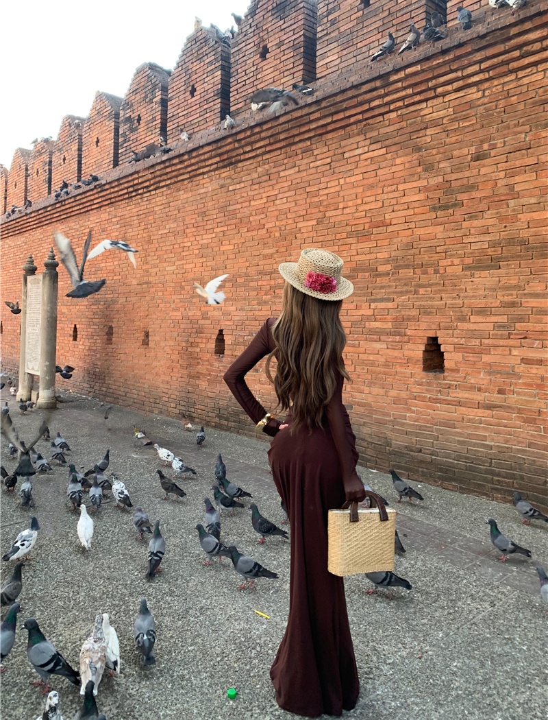 Slim hollow enticement dress gauze sexy long dress