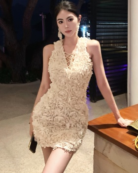 Sexy V-neck colors fashion stereoscopic package hip dress