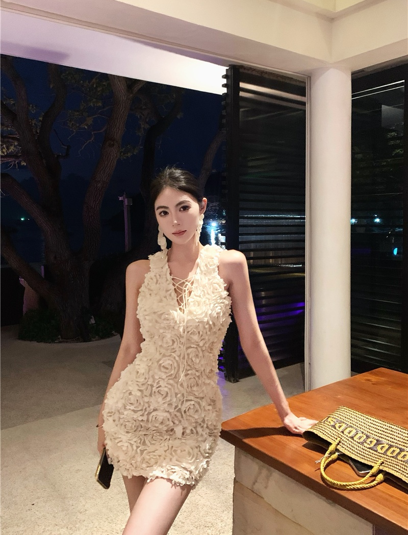 Sexy V-neck colors fashion stereoscopic package hip dress