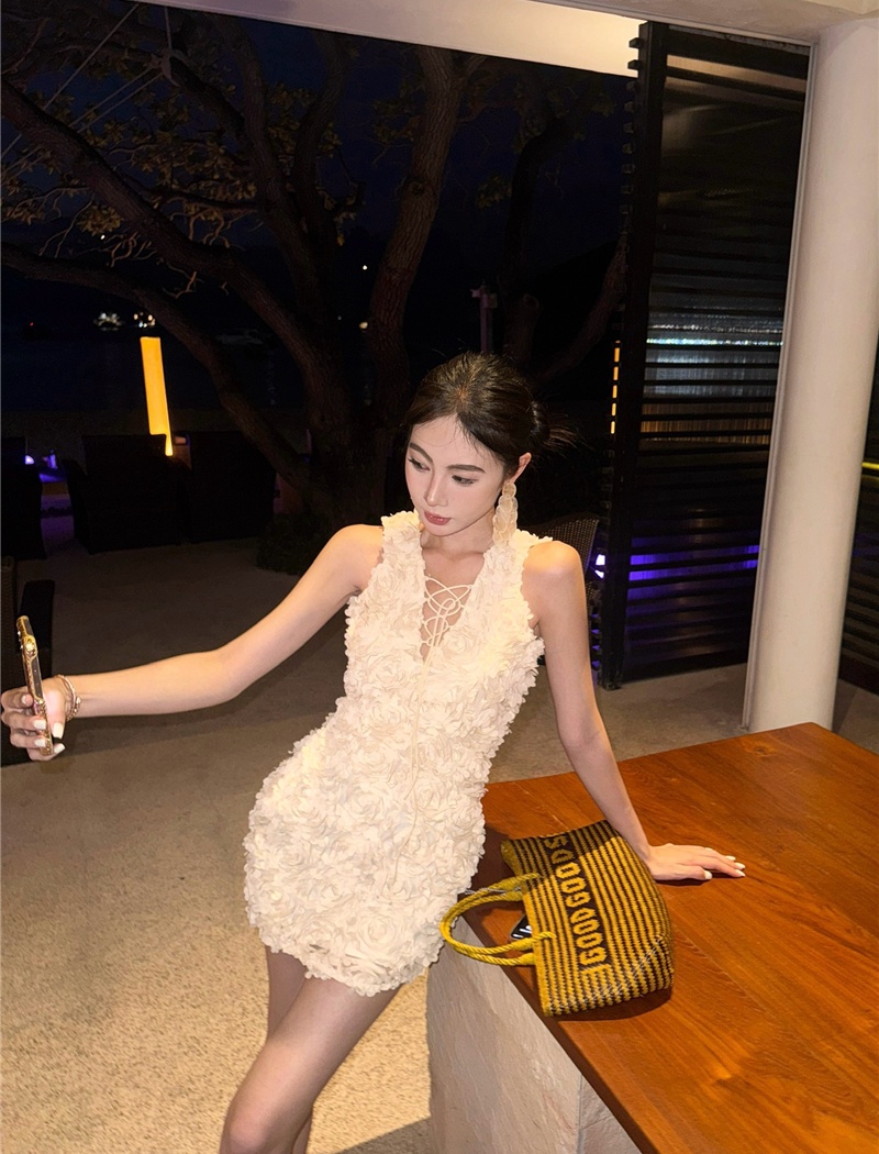 Sexy V-neck colors fashion stereoscopic package hip dress