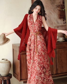 Halter collocation dress travel vacation shawl 2pcs set