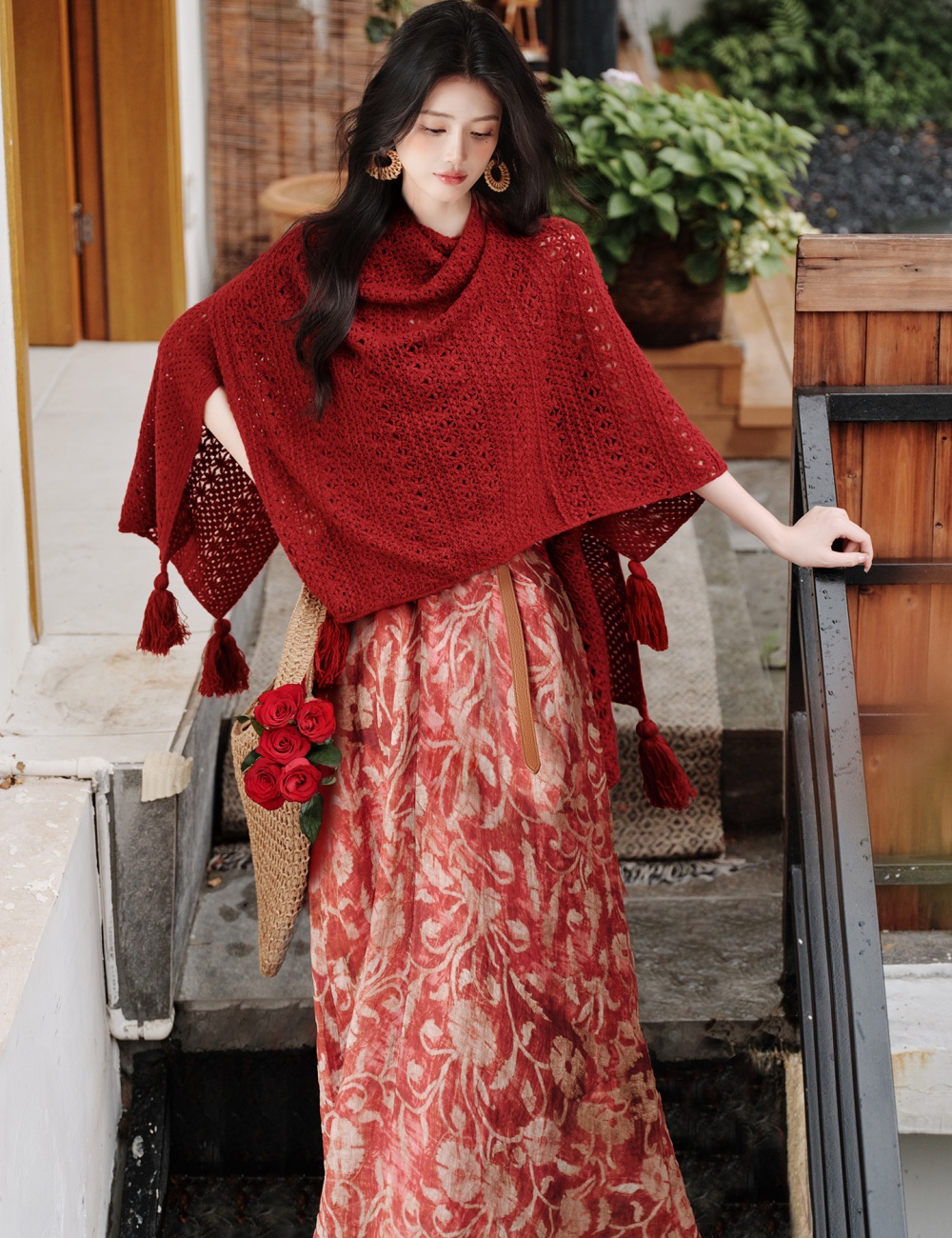 Halter collocation dress travel vacation shawl 2pcs set