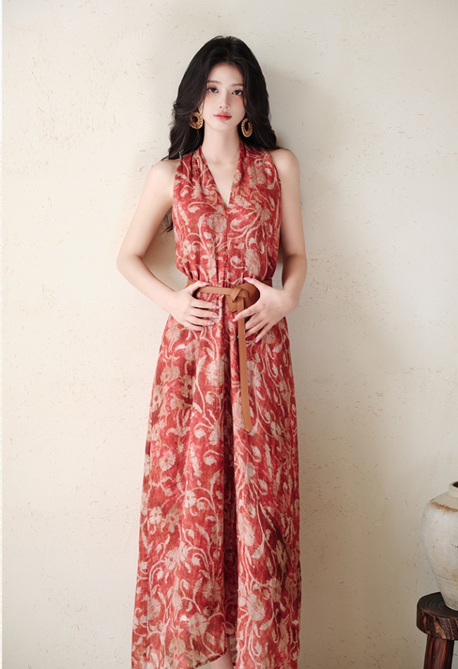 Halter collocation dress travel vacation shawl 2pcs set