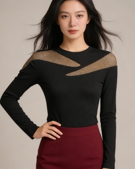 Slim round neck tops rhinestone light luxury T-shirt