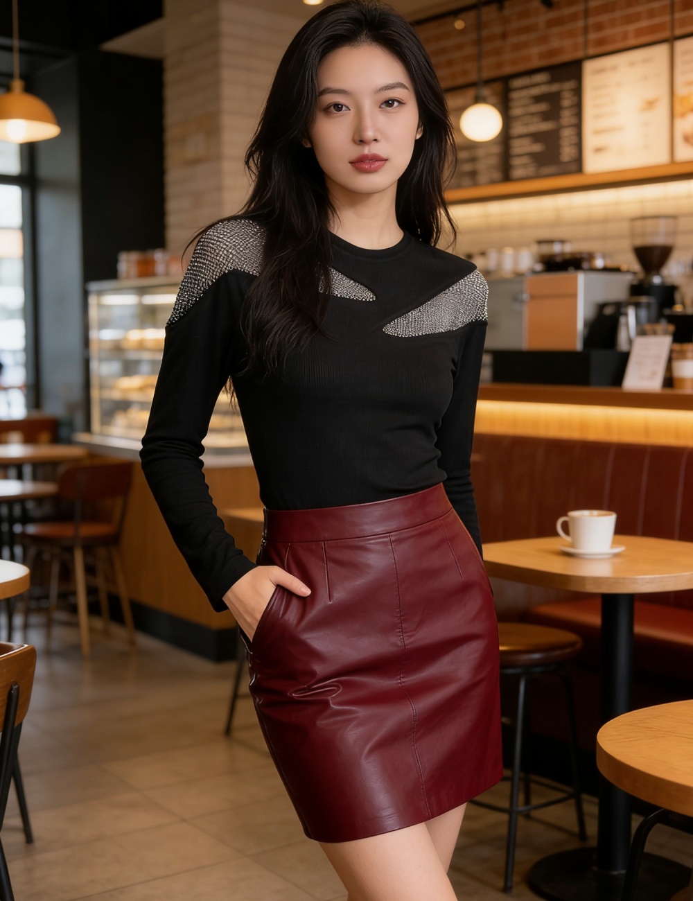 Slim round neck tops rhinestone light luxury T-shirt