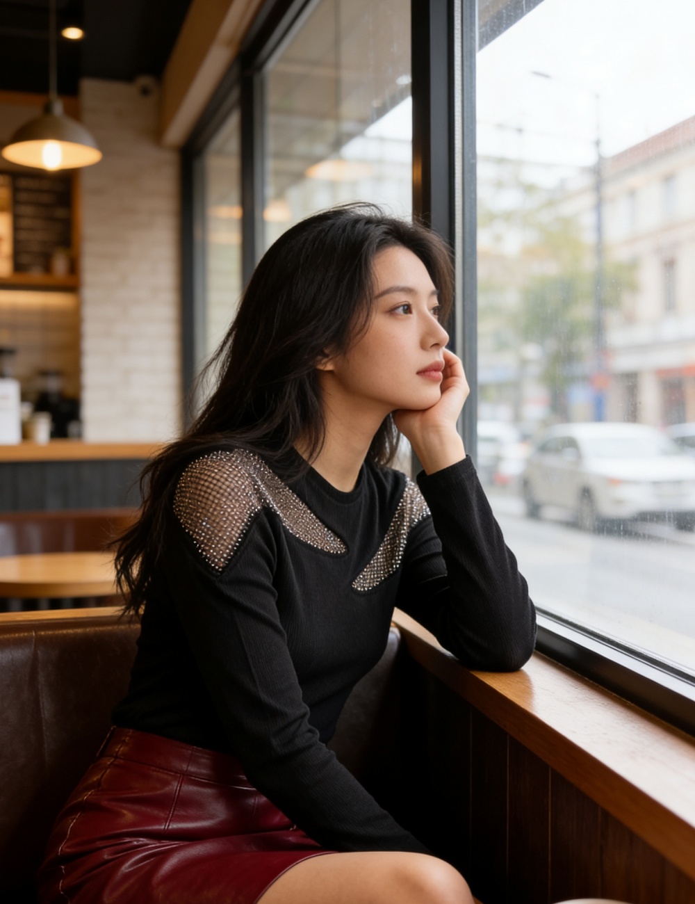 Slim round neck tops rhinestone light luxury T-shirt