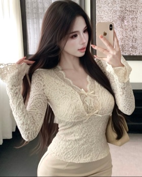 Slim speaker V-neck lace short spicegirl long sleeve tops