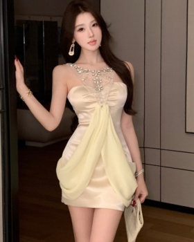 Temperament rhinestone sexy formal dress ladies halter dress