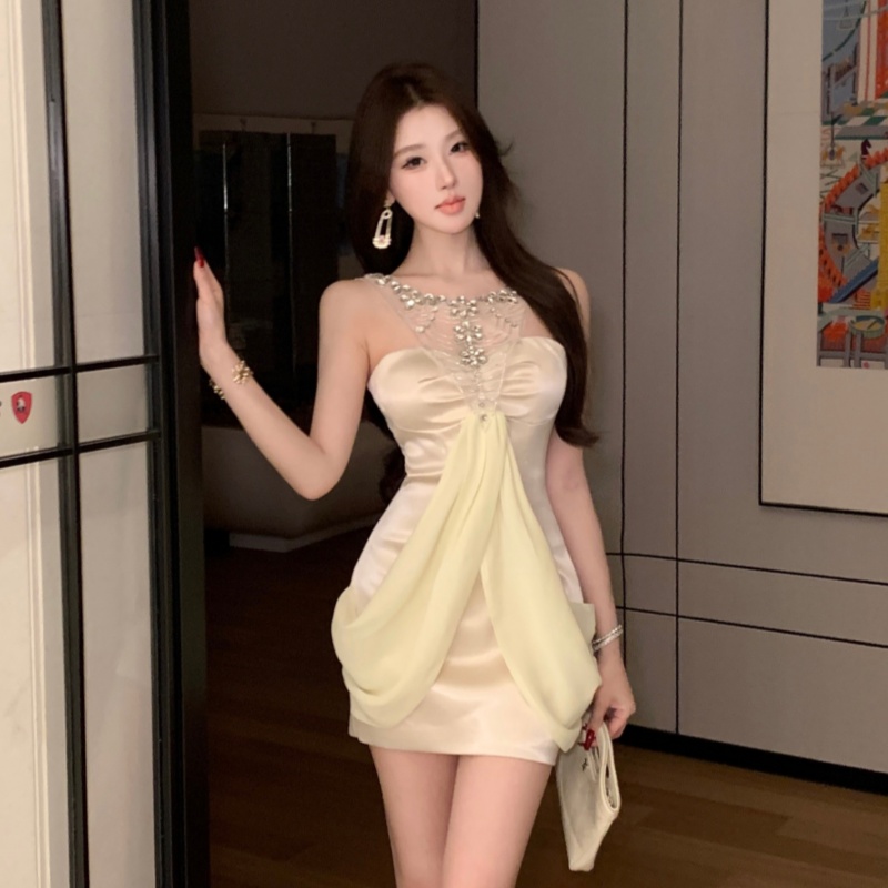 Temperament rhinestone sexy formal dress ladies halter dress