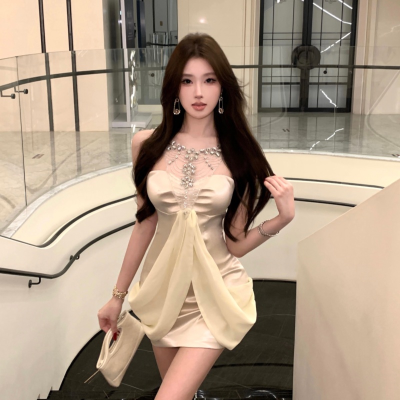 Temperament rhinestone sexy formal dress ladies halter dress