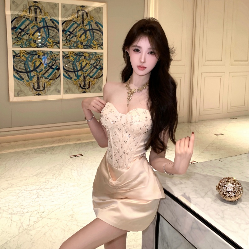 Package hip wrapped chest sexy sequins banquet dress