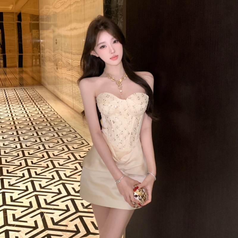 Package hip wrapped chest sexy sequins banquet dress