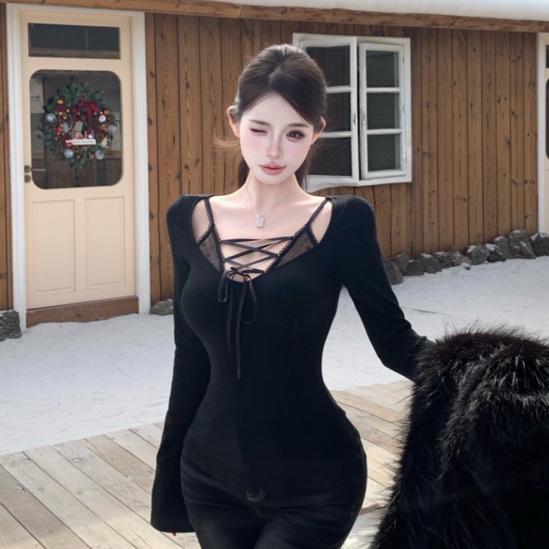 Pseudo-two spicegirl tops autumn and winter bottoming shirt