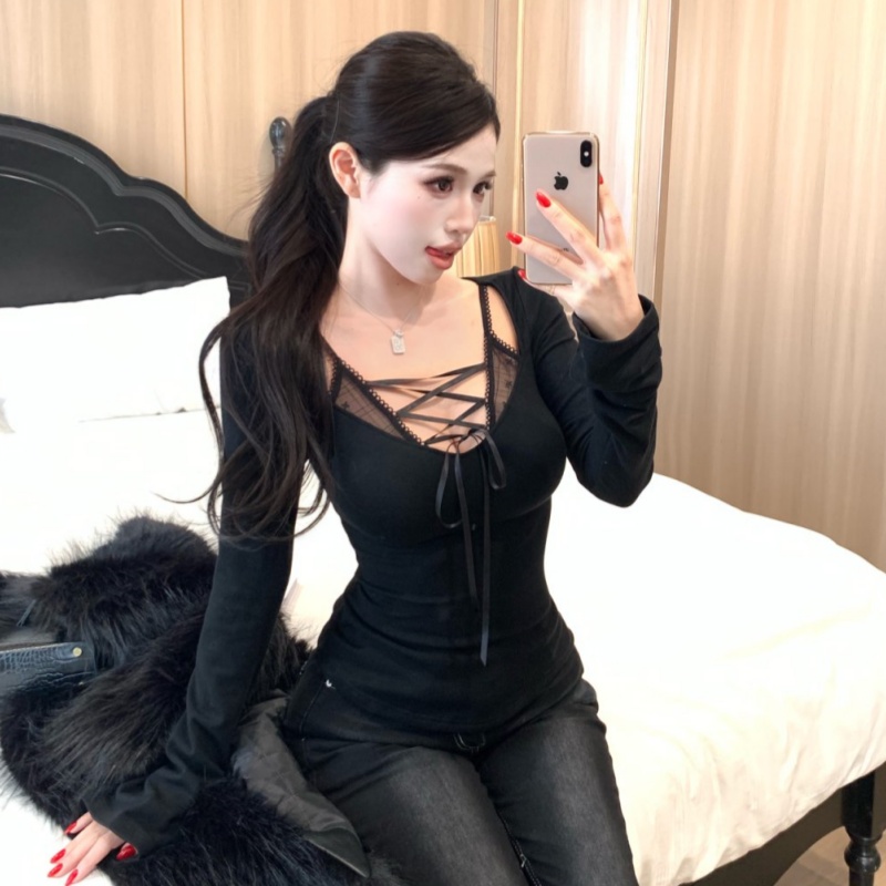 Pseudo-two spicegirl tops autumn and winter bottoming shirt