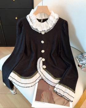 Lace all-match tops mixed colors splice bottoming shirt