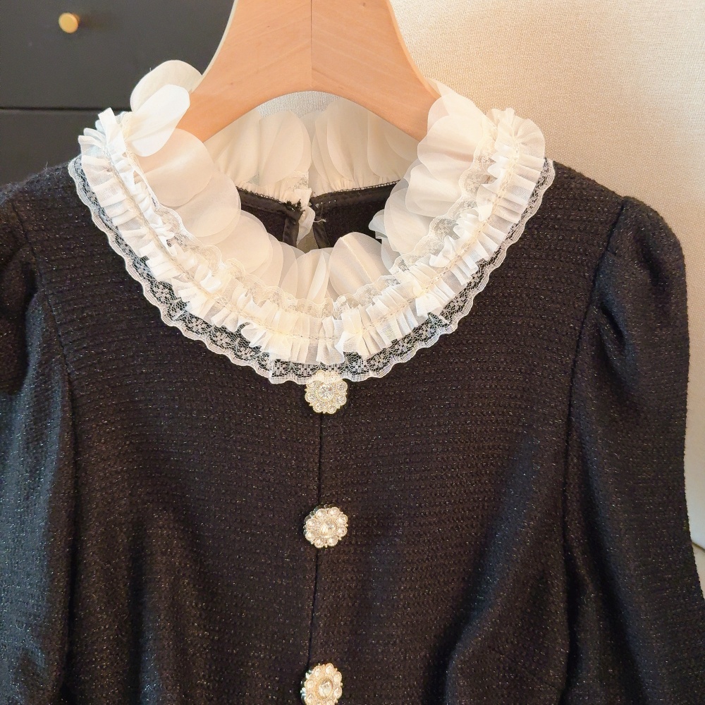 Lace all-match tops mixed colors splice bottoming shirt