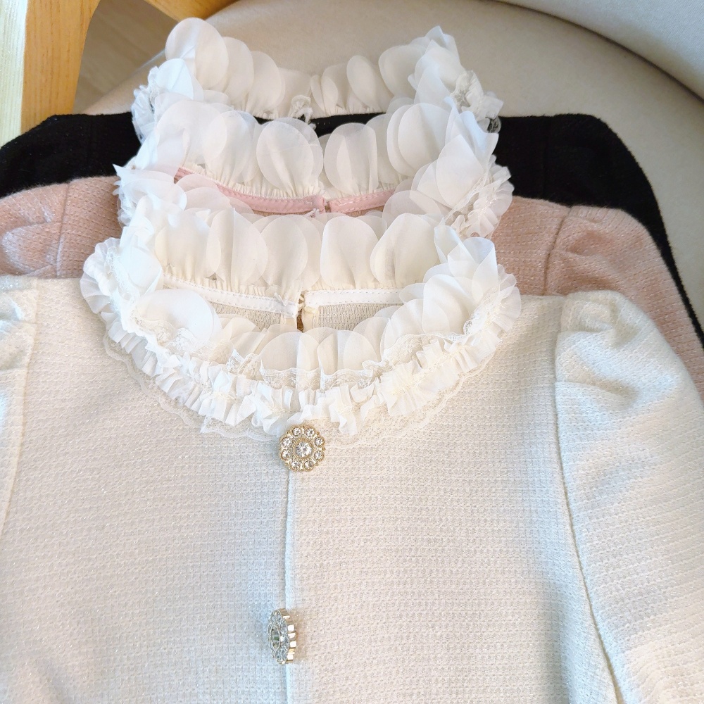 Lace all-match tops mixed colors splice bottoming shirt