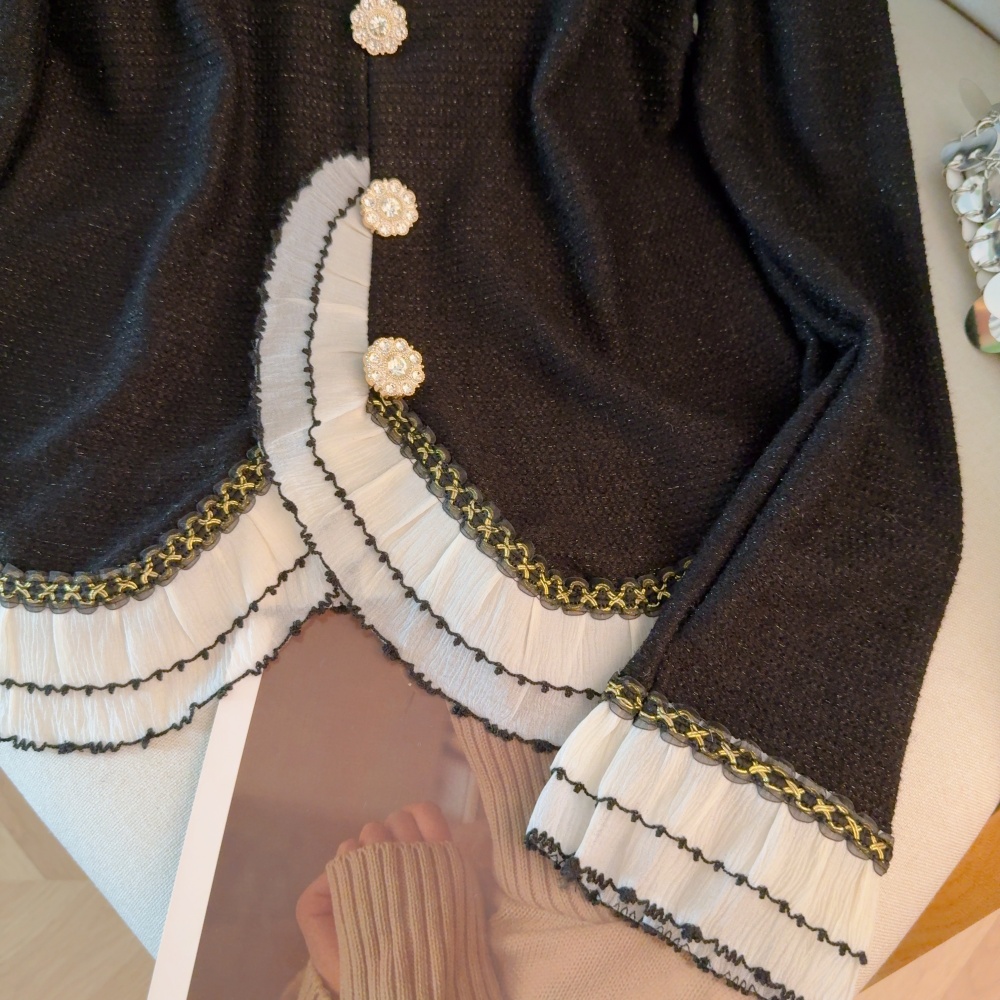 Lace all-match tops mixed colors splice bottoming shirt