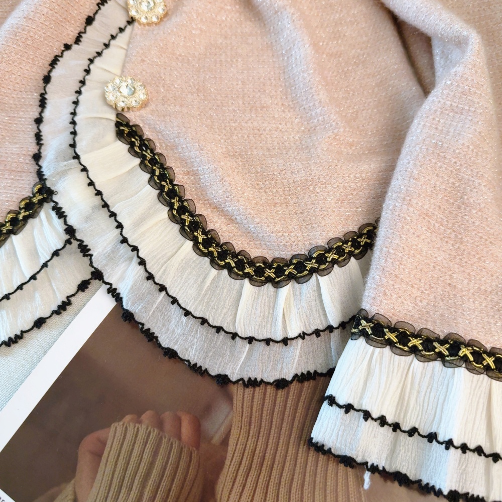 Lace all-match tops mixed colors splice bottoming shirt