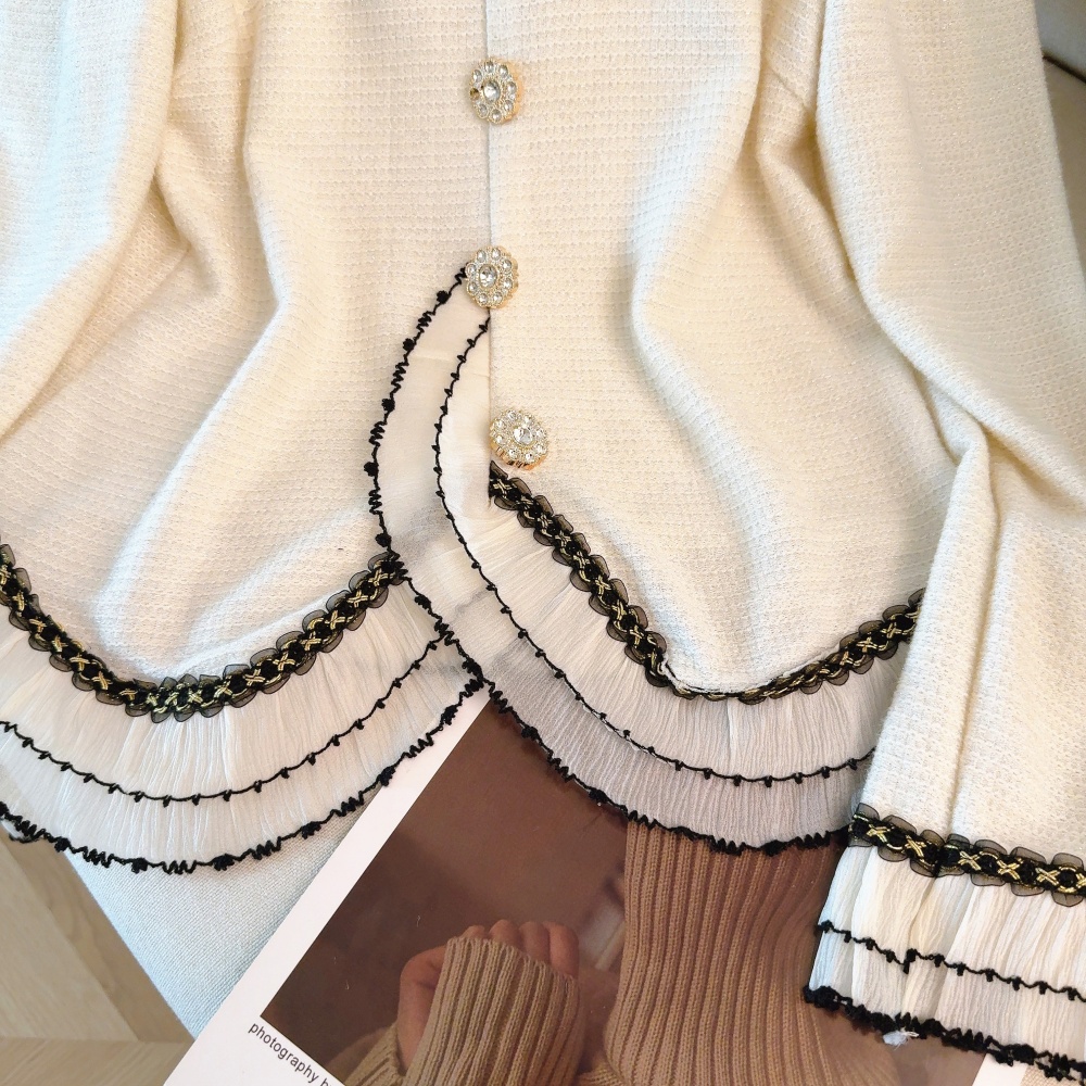 Lace all-match tops mixed colors splice bottoming shirt