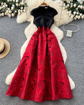 Jacquard France style long dress big skirt dress for women