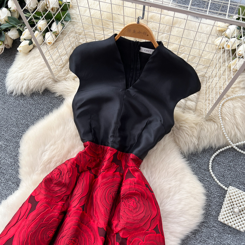 Jacquard France style long dress big skirt dress for women