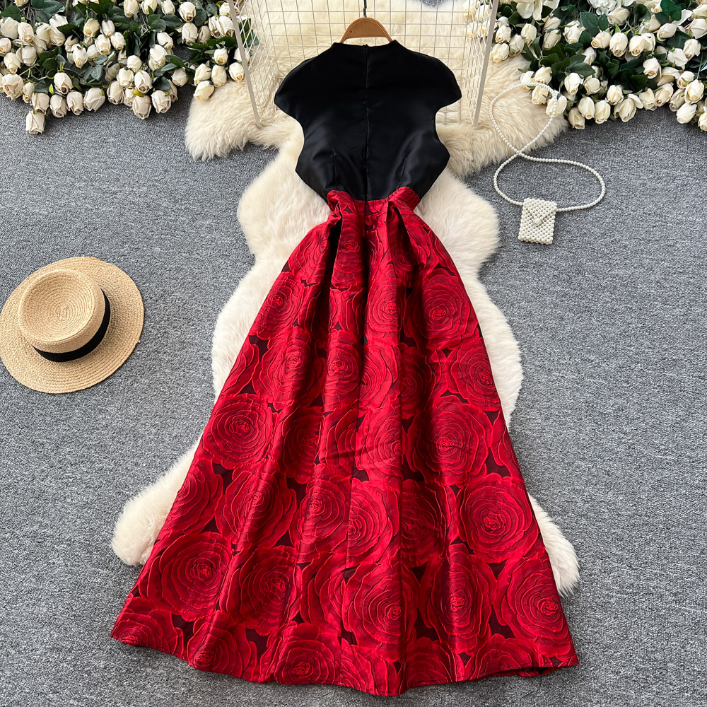 Jacquard France style long dress big skirt dress for women