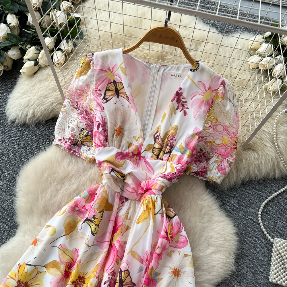 Romantic style France style dress bandage long dress for women