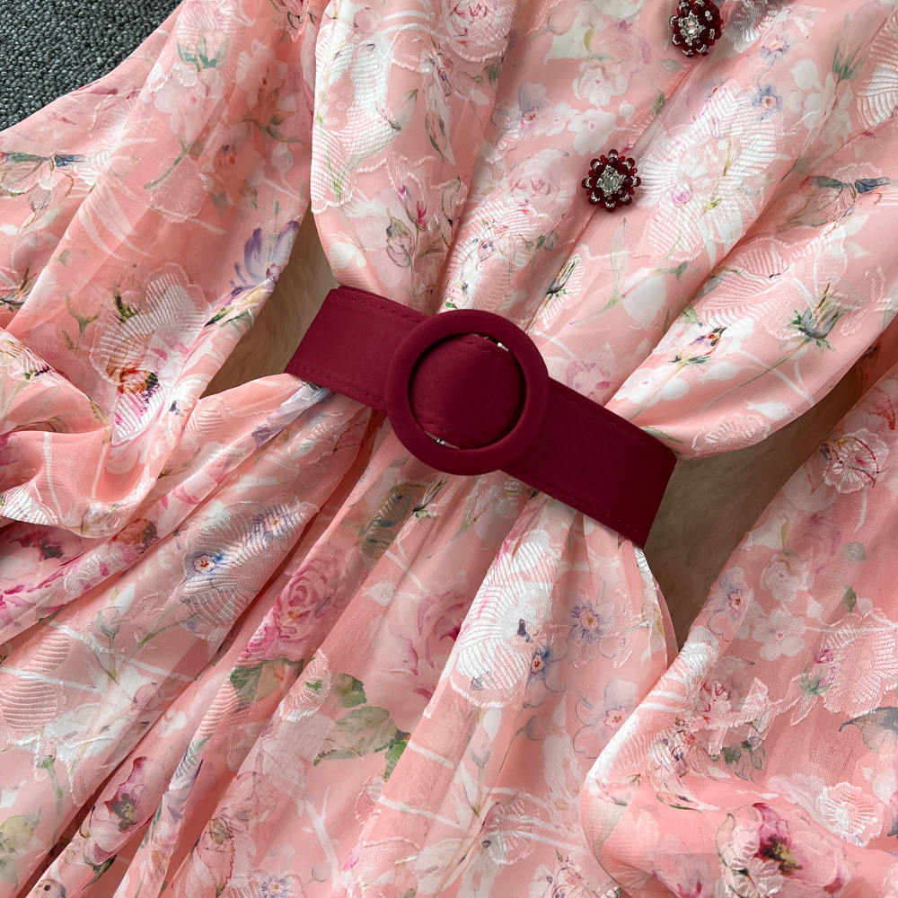 Lantern sleeve high waist long dress Korean style dress for women