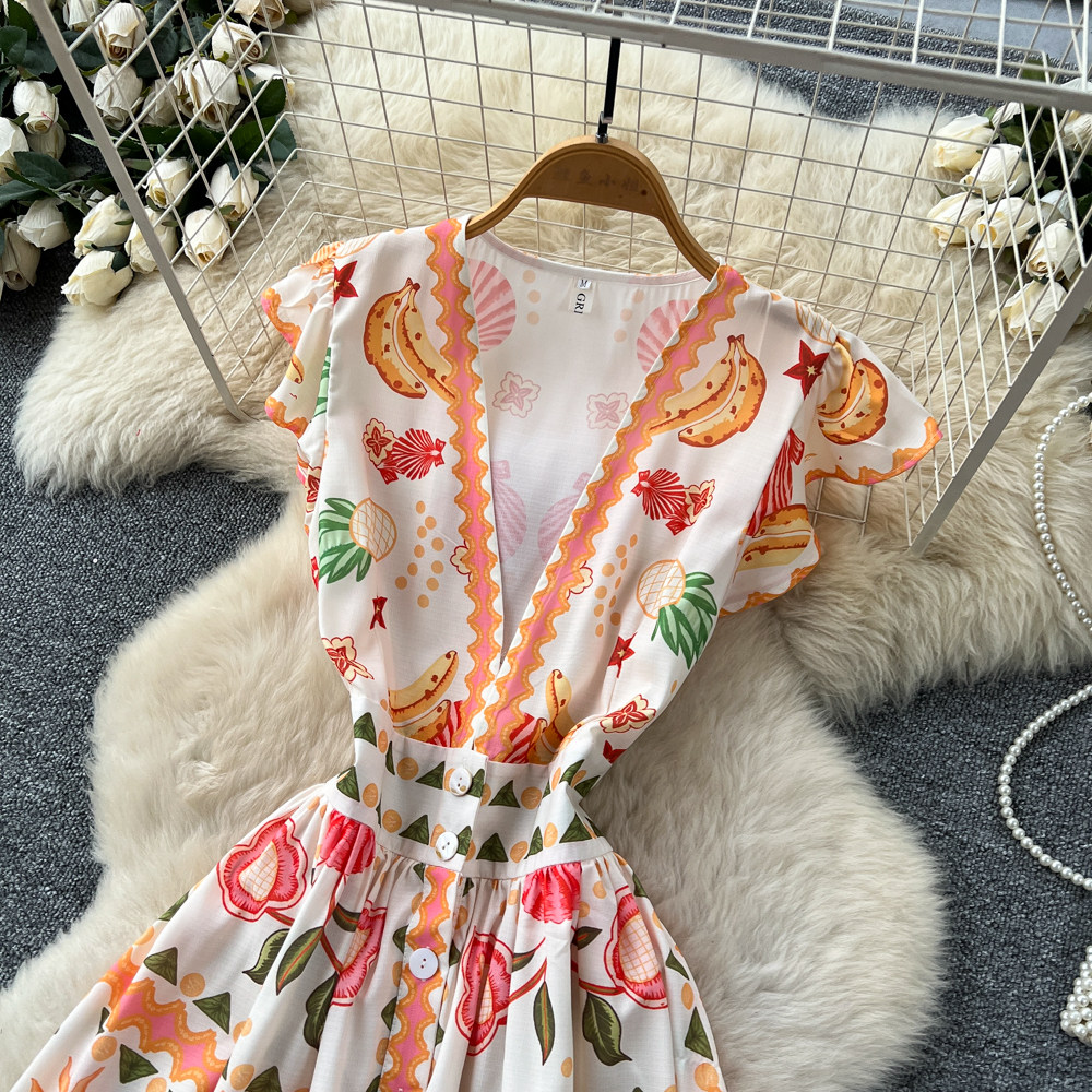 France style V-neck long dress vacation dress for women