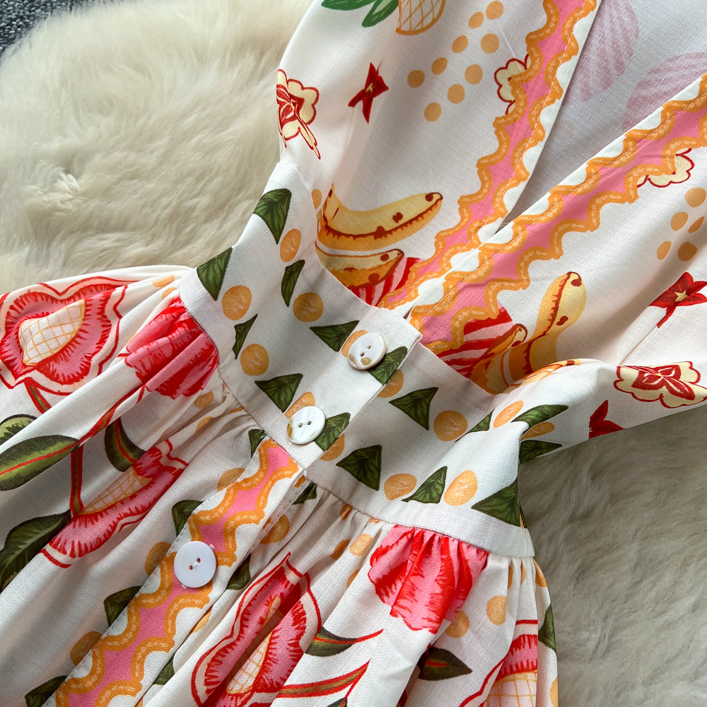 France style V-neck long dress vacation dress for women