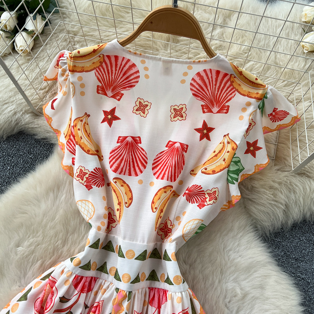 France style V-neck long dress vacation dress for women