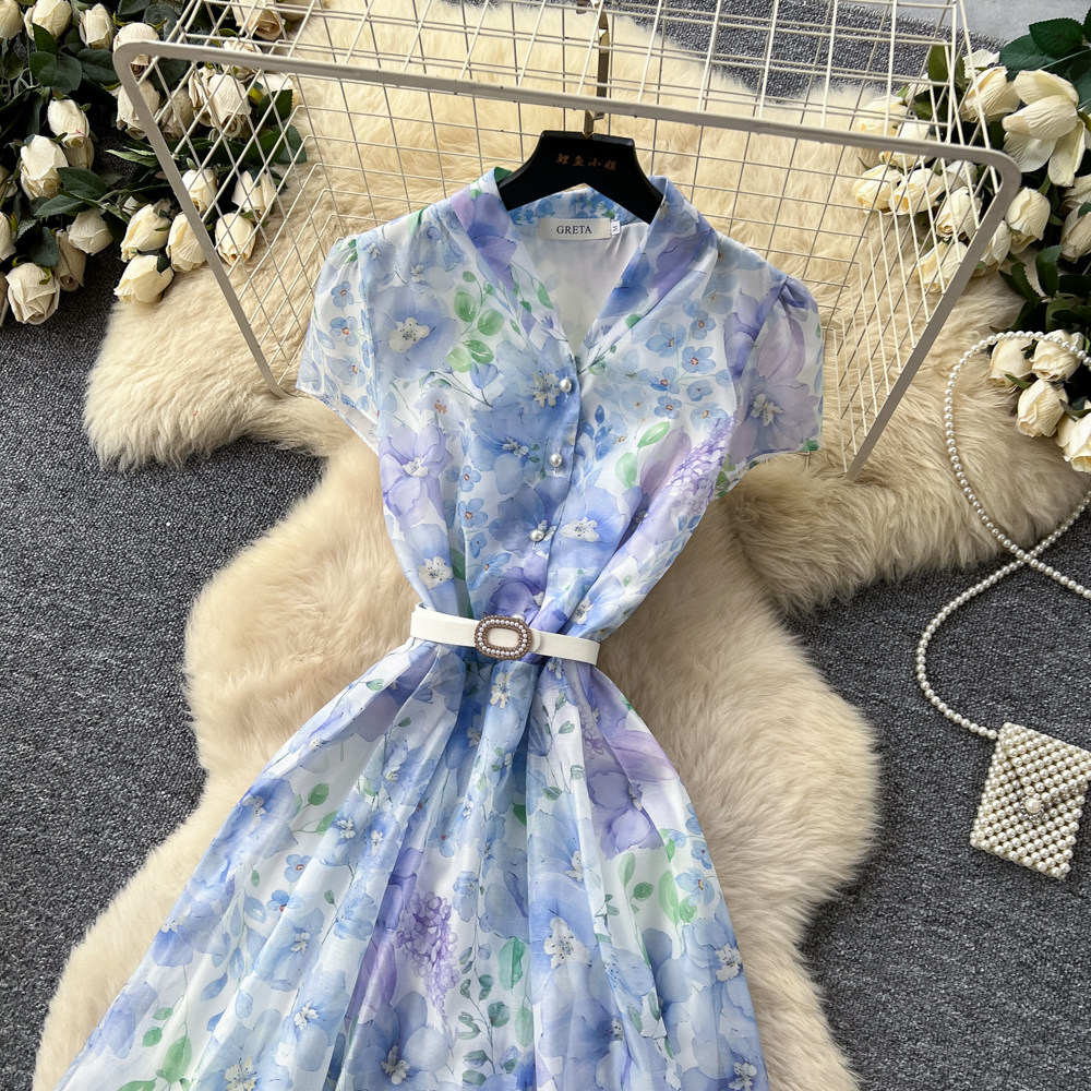 Short sleeve frenum dress temperament long dress for women