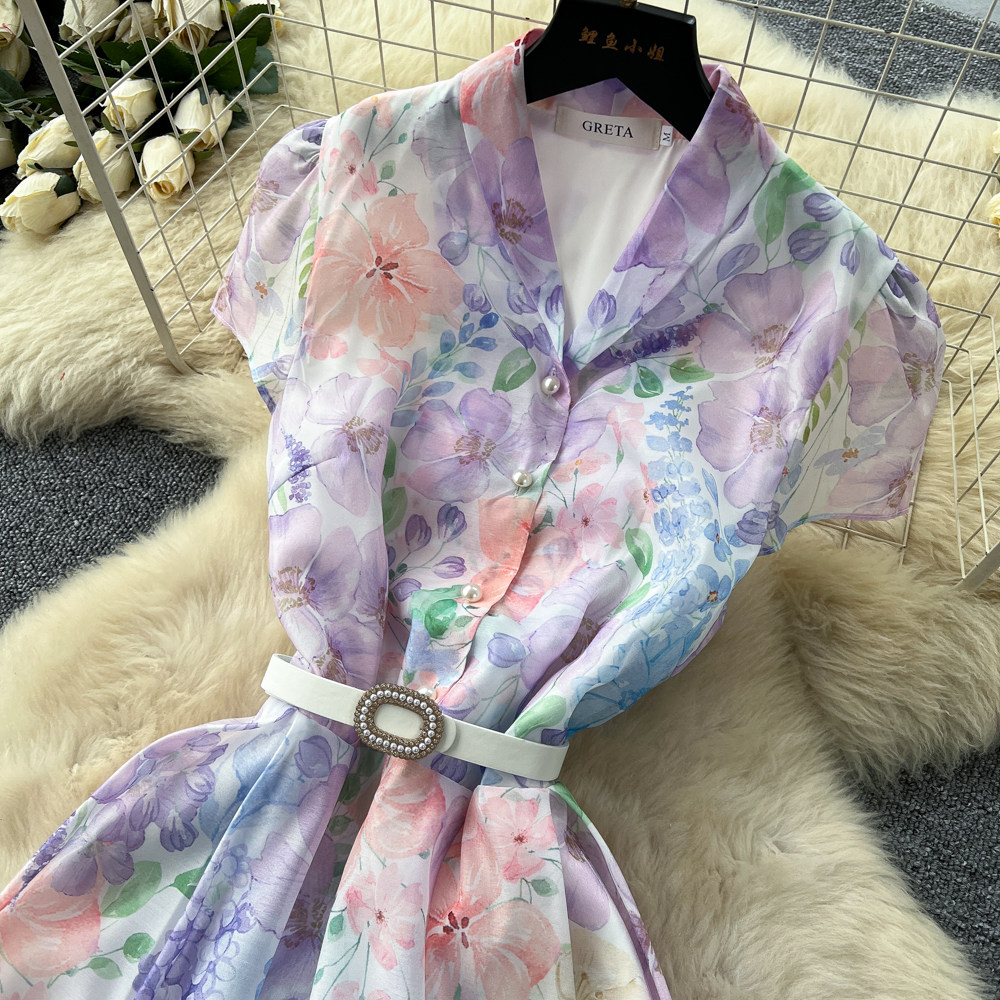 Short sleeve frenum dress temperament long dress for women