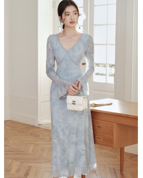 Butterfly blue dress France style long dress