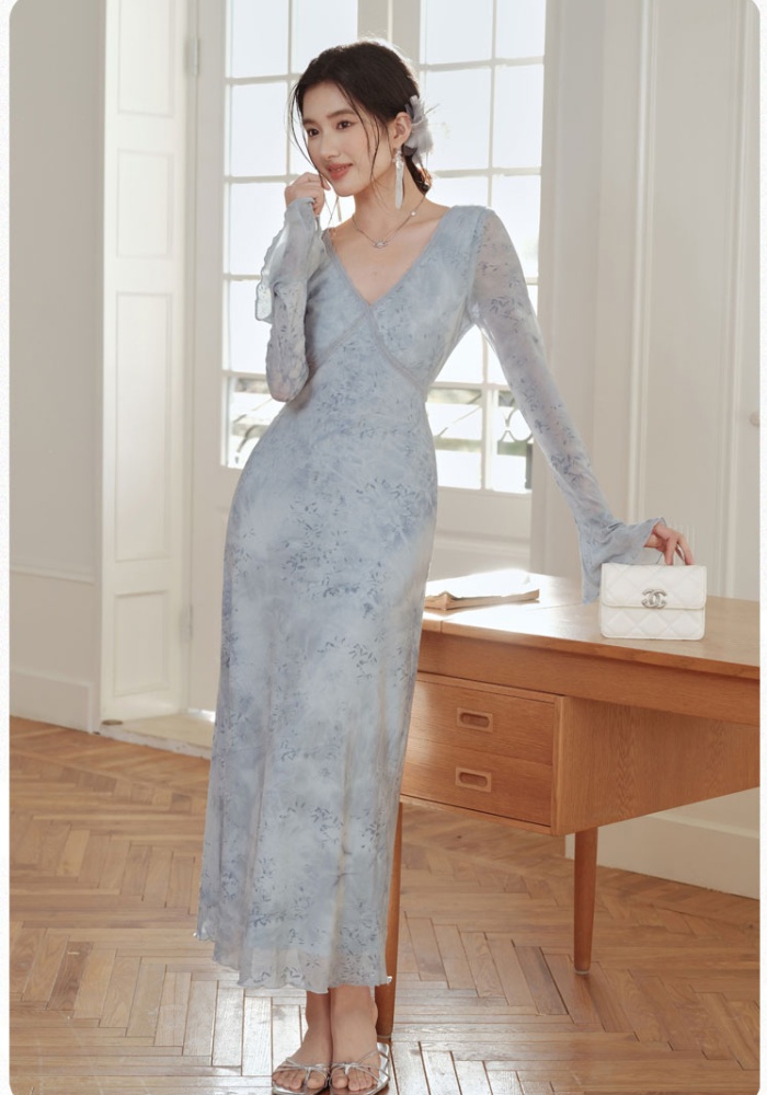 Butterfly blue dress France style long dress