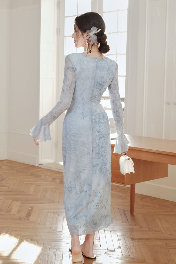 Butterfly blue dress France style long dress
