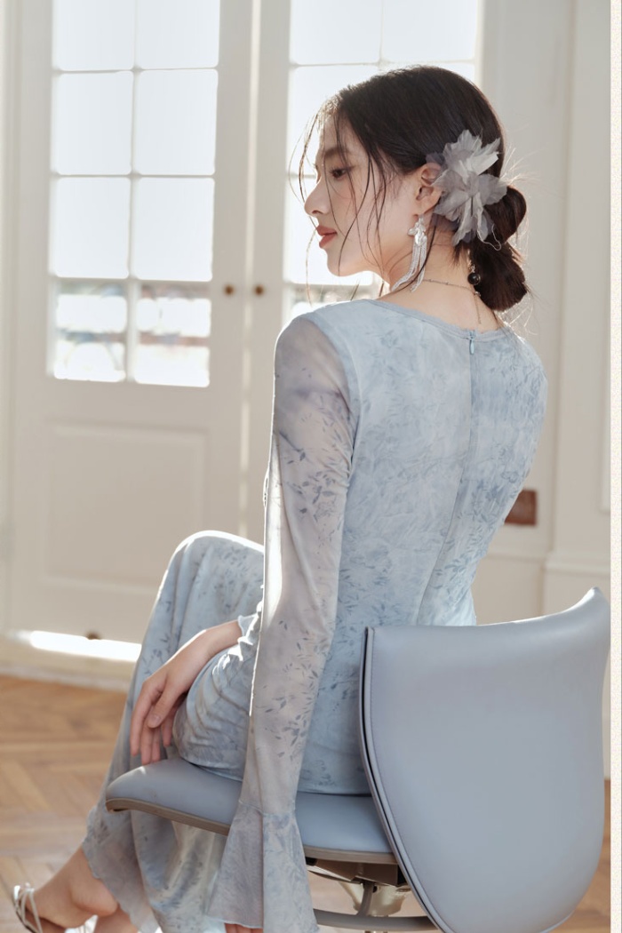 Butterfly blue dress France style long dress