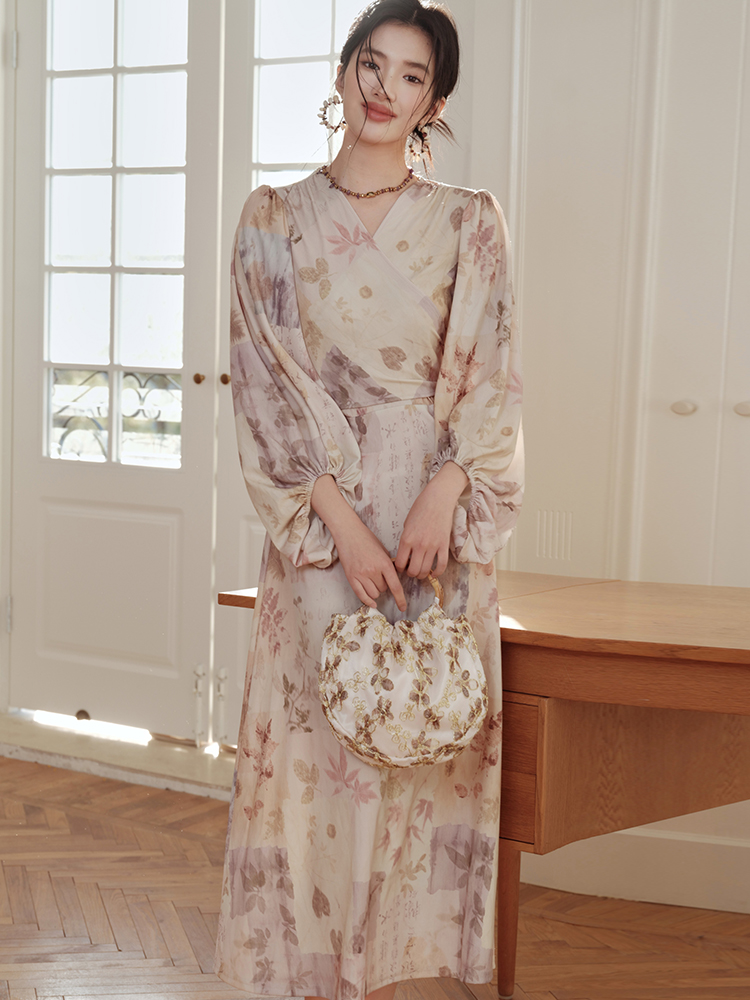 Printing elasticity light retro dress