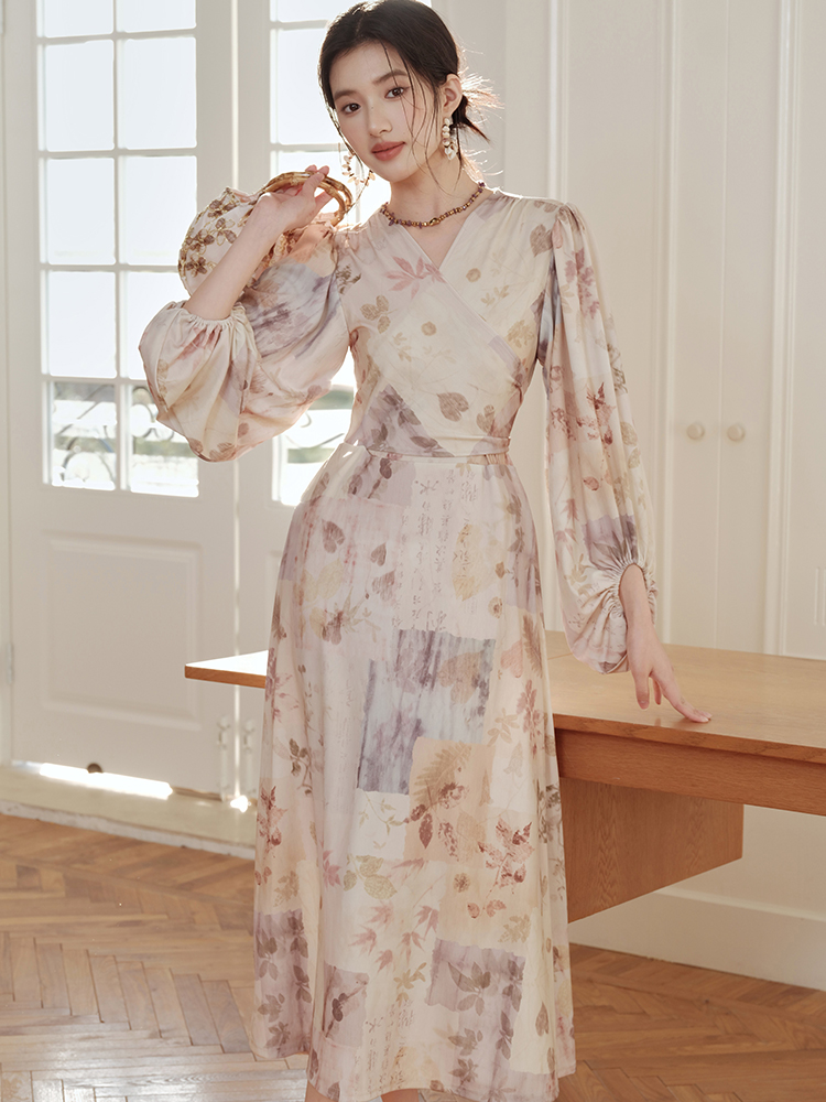 Printing elasticity light retro dress