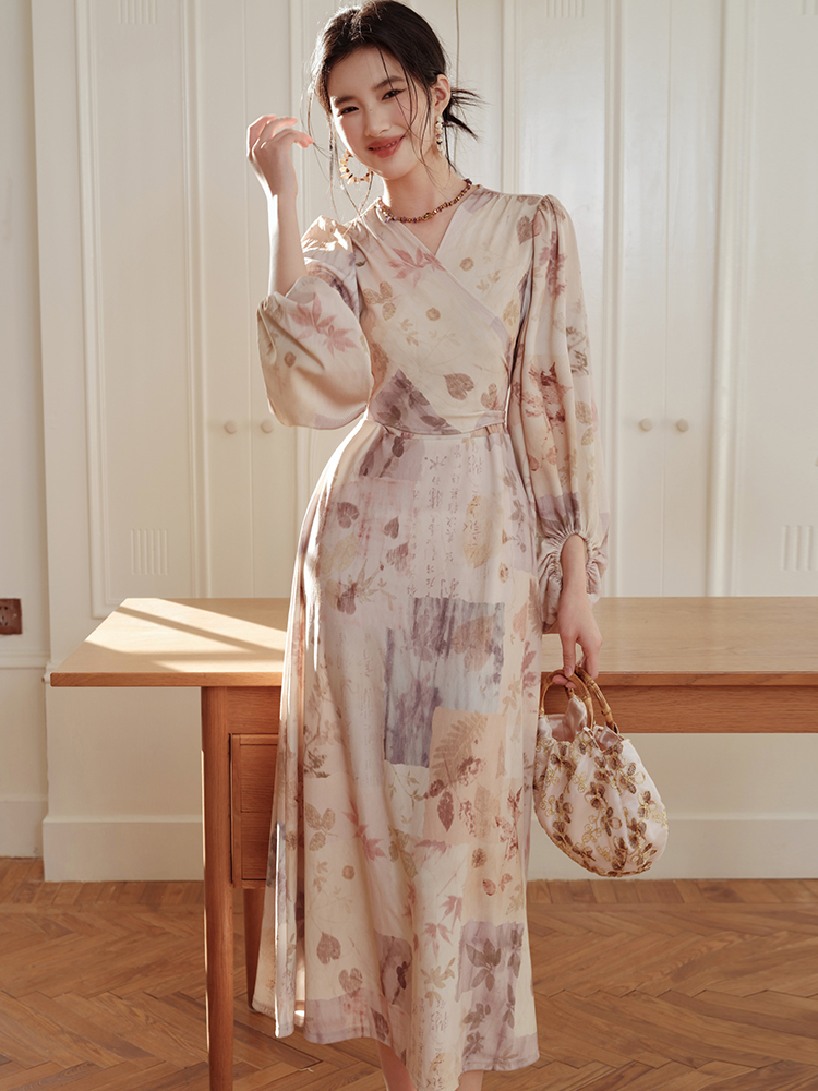 Printing elasticity light retro dress