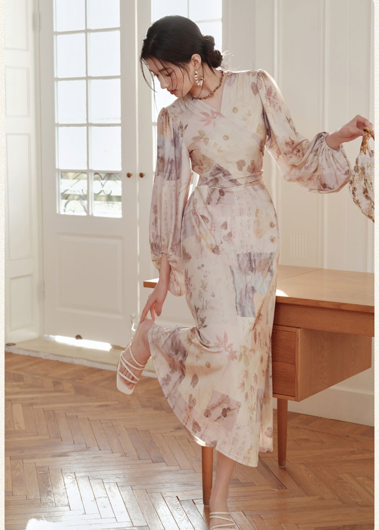 Printing elasticity light retro dress