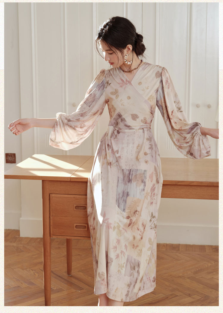 Printing elasticity light retro dress