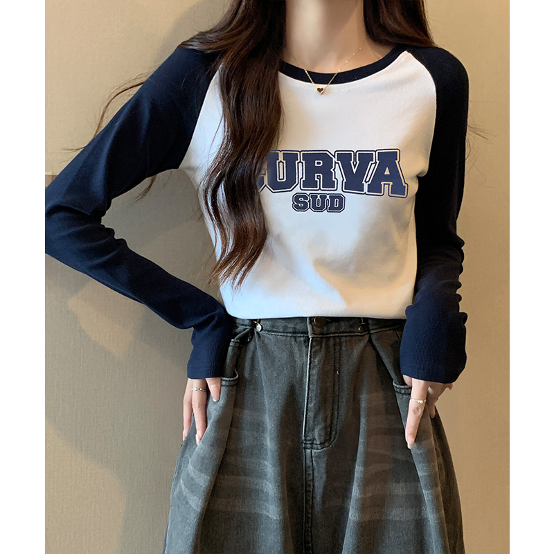 Slim printing T-shirt raglan inside the ride tops