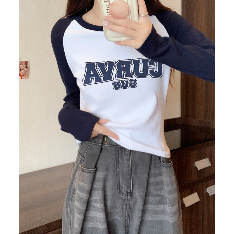 Slim printing T-shirt raglan inside the ride tops