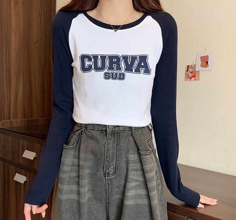 Slim printing T-shirt raglan inside the ride tops